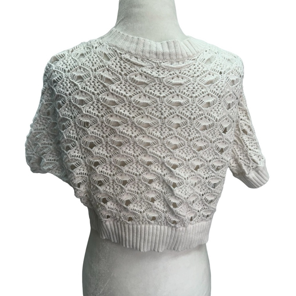 Calvin Klein White Open Knit Cropped Short Sleeve Bolero Sweater Size M - Picture 5 of 8